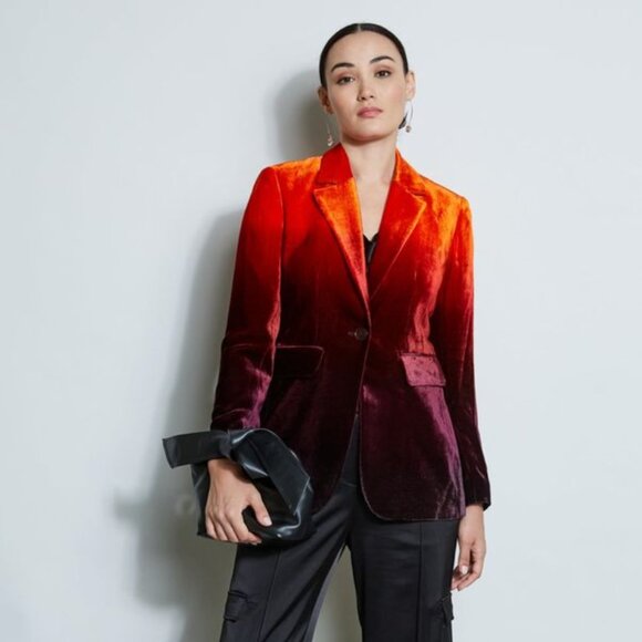 NWT Elie Tahari Ombre Velvet Orange Purple Blazer Size 6 - Picture 14 of 15